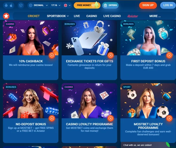 Виды бонусов для Mostbet